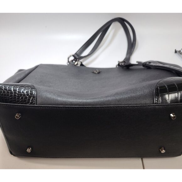 Glass Ladder & Co. Black Saffiano Tote Bag Croc Trim Laptop Pocket - Picture 8 of 12